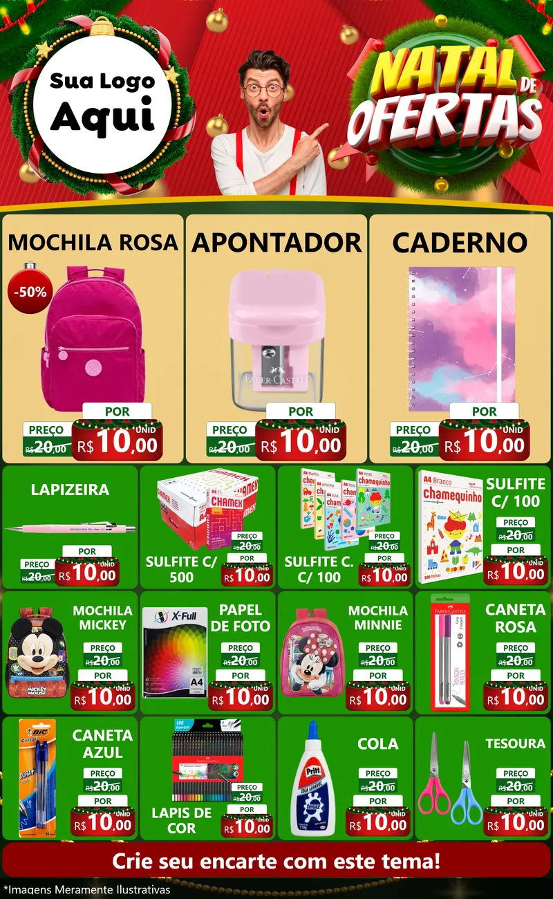Modelo de Encarte para Encarte Grande com o tema Natal de Ofertas para Papelaria