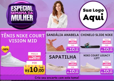 Modelo de Encarte para Encarte A4 Horizontal com o tema Especial Semana da Mulher para Calçados