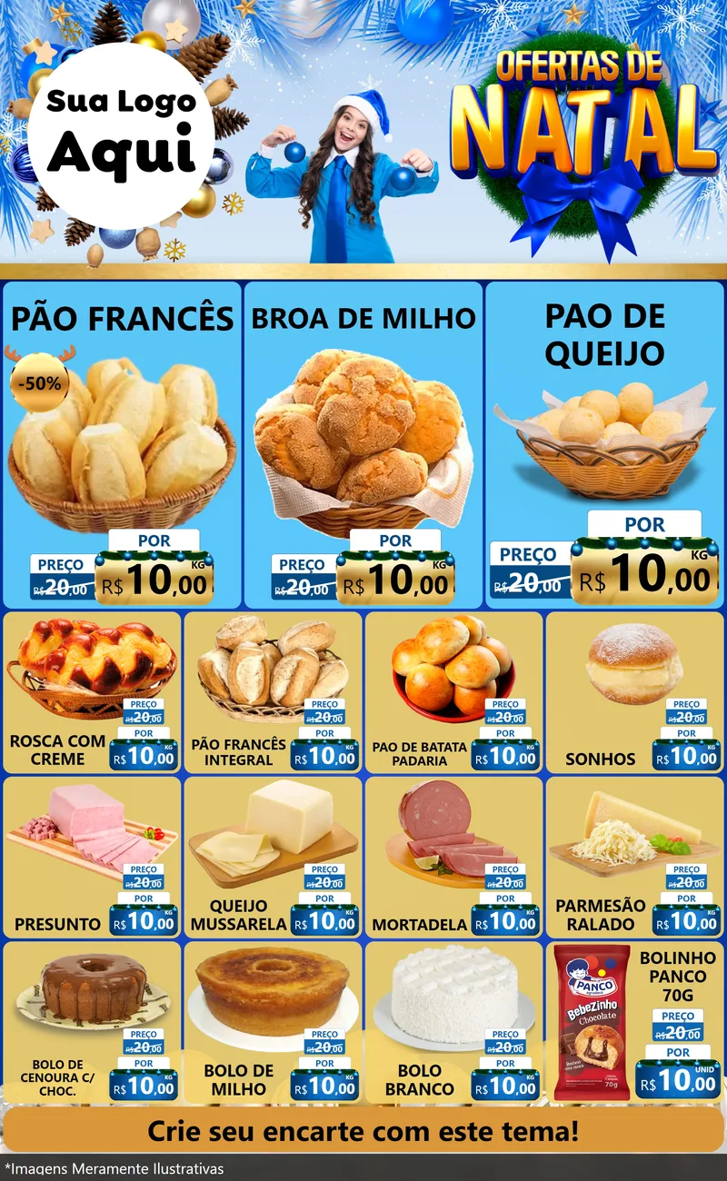 Modelo de Encarte para Encarte Grande com o tema Ofertas de Natal para Padaria