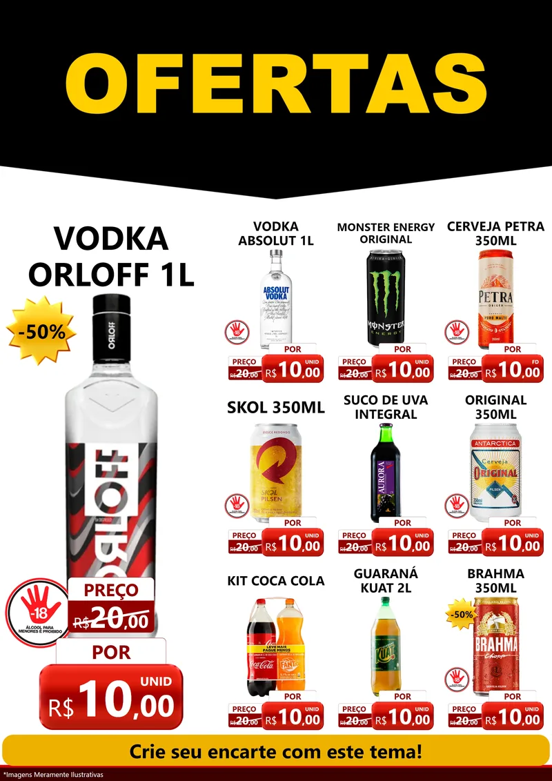 Modelo de Encarte para Encarte A4 Vertical com o tema Ofertas Preto e Vermelho Cartaz para Distribuidora de bebidas