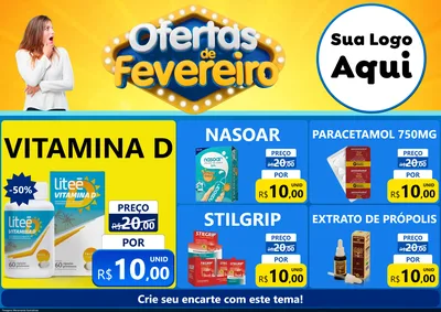 Modelo de Encarte para Encarte A4 Horizontal com o tema Ofertas de Fevereiro para Farmácia