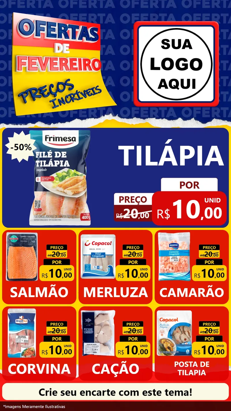 Modelo de Rede Social para Stories com o tema Ofertas de Fevereiro - Preços Incríveis para Peixaria