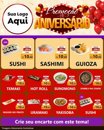 Modelo de Rede Social para Feed Instagram com o tema Promoção de Aniversário para Comida japonesa