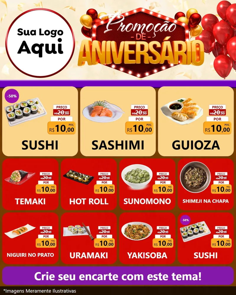 Modelo de Rede Social para Feed Instagram com o tema Promoção de Aniversário para Comida japonesa