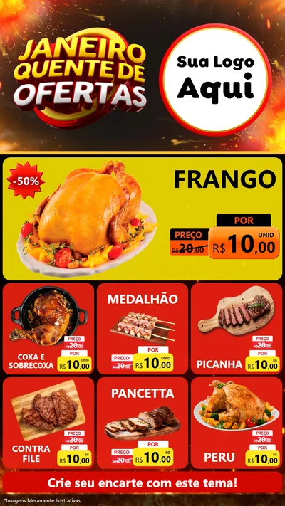 Modelo de Rede Social para Stories com o tema Janeiro Quente de Ofertas para Assados