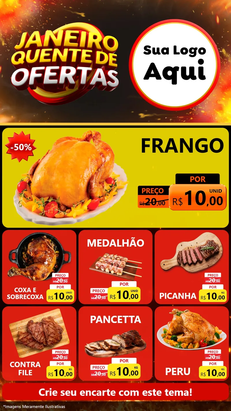Modelo de Rede Social para Stories com o tema Janeiro Quente de Ofertas para Assados
