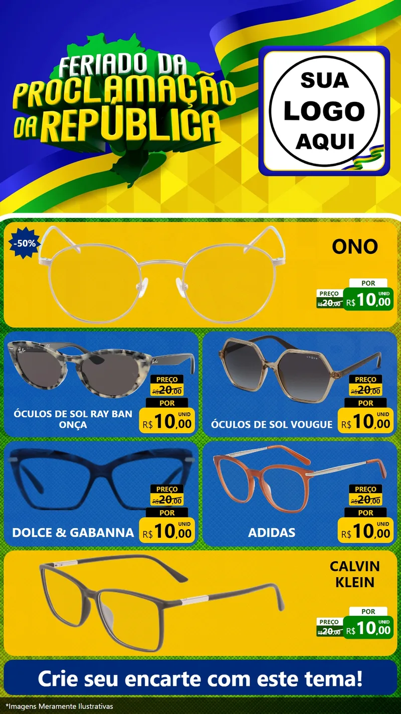 Modelo de TV para TV Vertical com o tema Feriado da Proclamação da República para Óticas