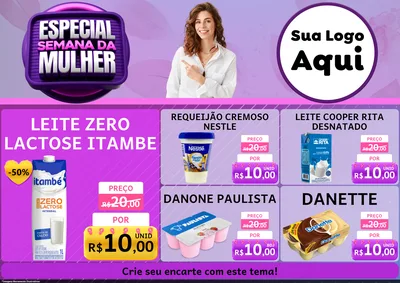 Modelo de Encarte para Encarte A4 Horizontal com o tema Especial Semana da Mulher para Frios e Laticínios