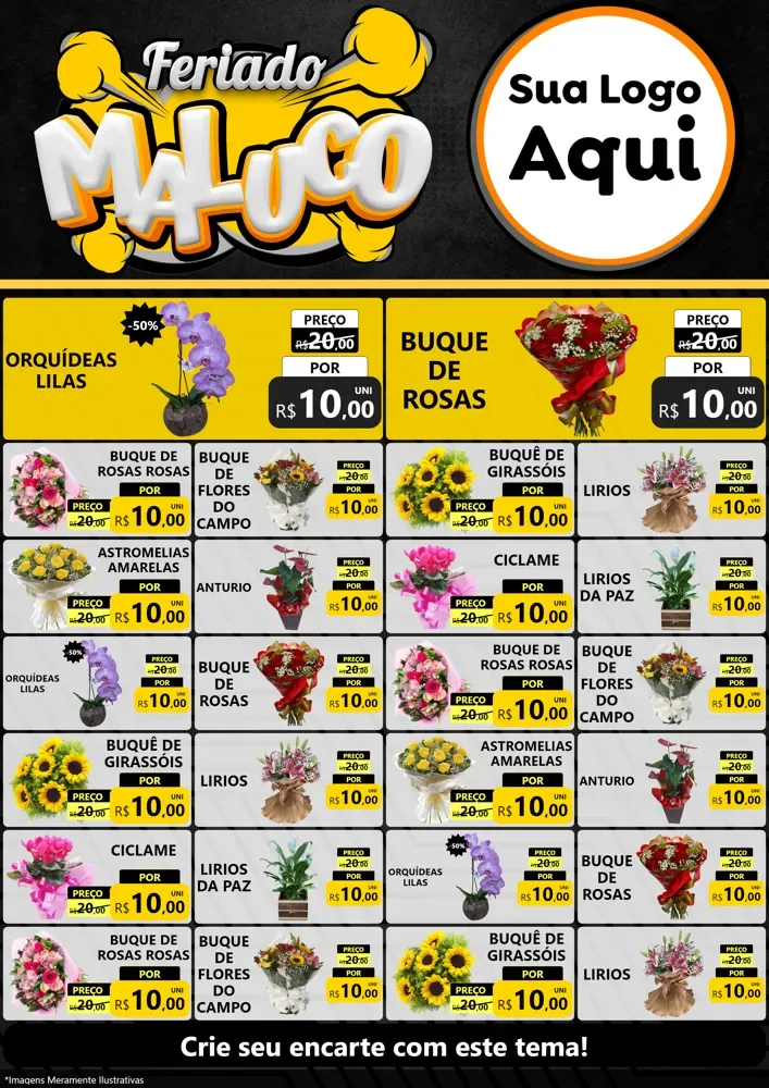 Modelo de Encarte para Encarte A4 Vertical com o tema Feriado Maluco para Floricultura e jardim