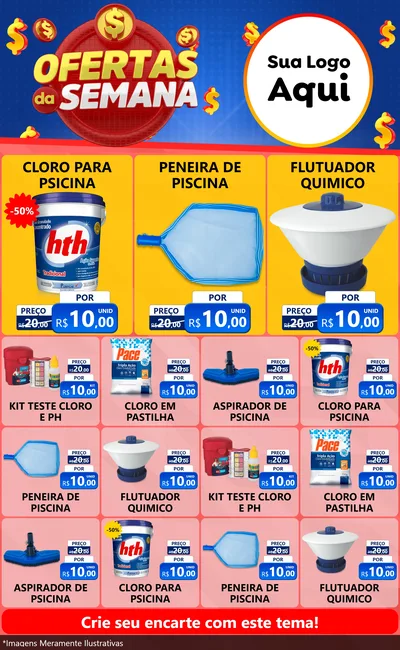 Modelo de Encarte para Encarte Grande com o tema Ofertas Da Semana para Produtos para Piscina