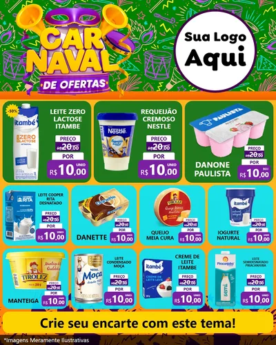 Modelo de Rede Social para Feed Instagram com o tema Carnaval de Ofertas para Frios e Laticínios