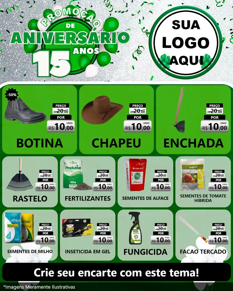 Modelo de Rede Social para Feed Instagram com o tema Promoção de Aniversário - 15 Anos para Agropecuária