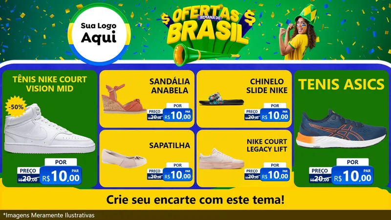 Modelo de TV para TV Horizontal com o tema Ofertas Semana do Brasil para Calçados