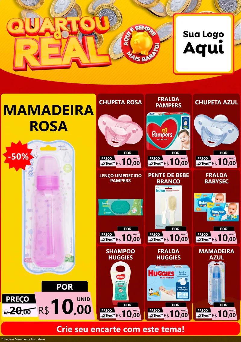 Modelo de Encarte para Encarte A4 Vertical com o tema Quartou do Real para Bebês