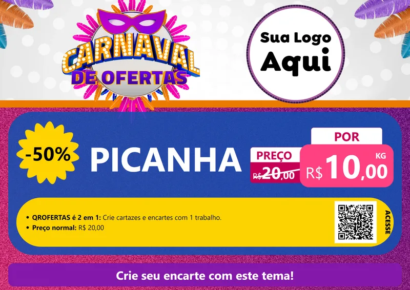 Modelo de Cartaz para Cartaz A4 Horizontal com o tema Carnaval de Ofertas para Açougue