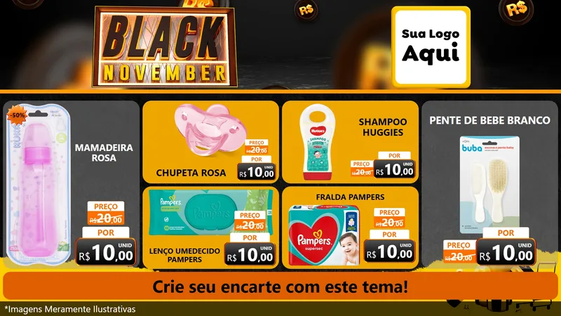 Modelo de TV para TV Horizontal com o tema Black November para Bebês