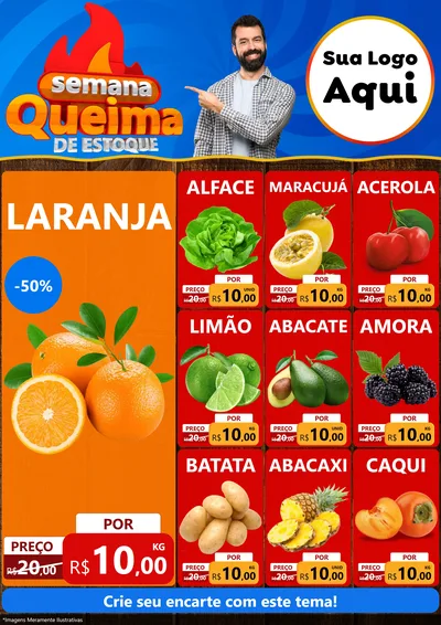 Modelo de Encarte para Encarte A4 Vertical com o tema Semana Queima de Estoque para Hortifrúti
