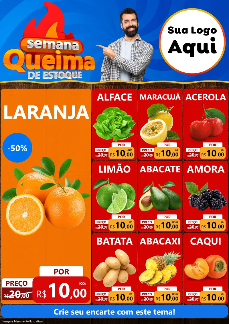 Modelo de Encarte para Encarte A4 Vertical com o tema Semana Queima de Estoque para Hortifrúti