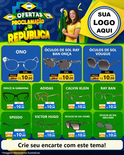 Modelo de Rede Social para Feed Instagram com o tema Ofertas Proclamação da República para Óticas