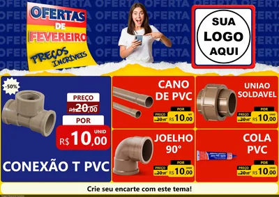 Modelo de Encarte para Encarte A4 Horizontal com o tema Ofertas de Fevereiro - Preços Incríveis para Tubos e conexões