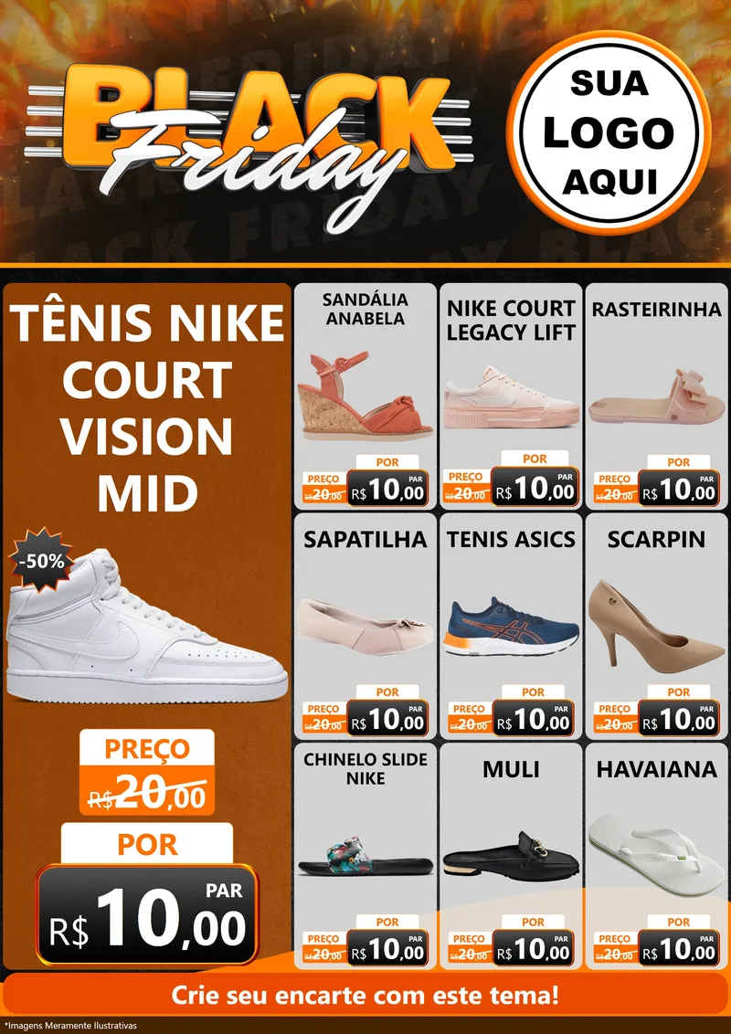 Modelo de Encarte para Encarte A4 Vertical com o tema Black Friday para Calçados