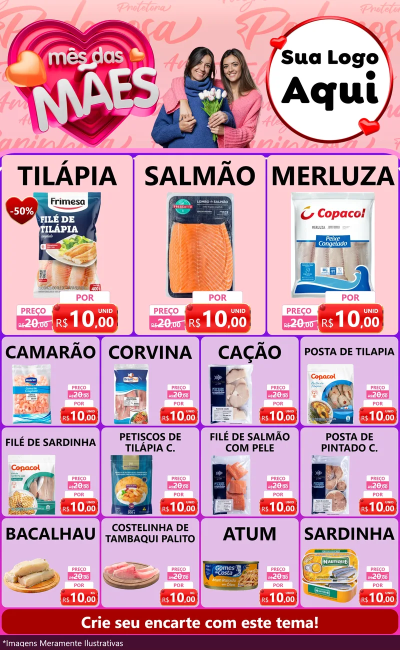 Modelo de Encarte para Encarte Grande com o tema Mês Das Mães para Peixaria