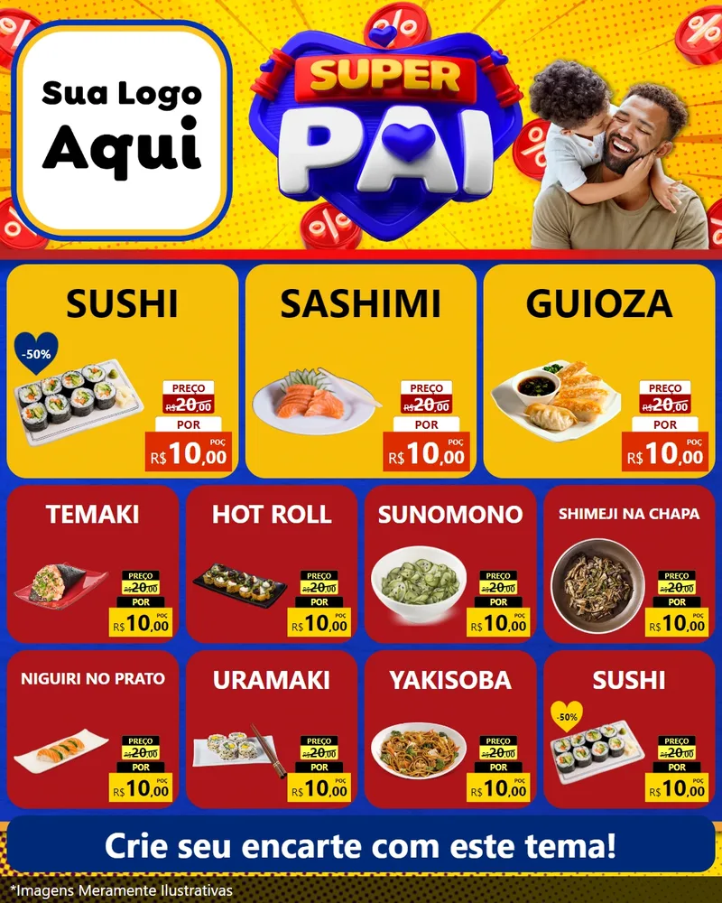 Modelo de Rede Social para Feed Instagram com o tema Super Pai para Comida japonesa