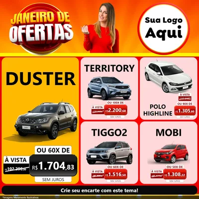 Modelo de Rede Social para Feed Facebook com o tema Janeiro de Ofertas para Concessionaria de Carros