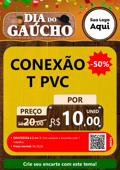 Modelo de Cartaz para Cartaz A4 Vertical com o tema Dia do Gaúcho para Tubos e conexões