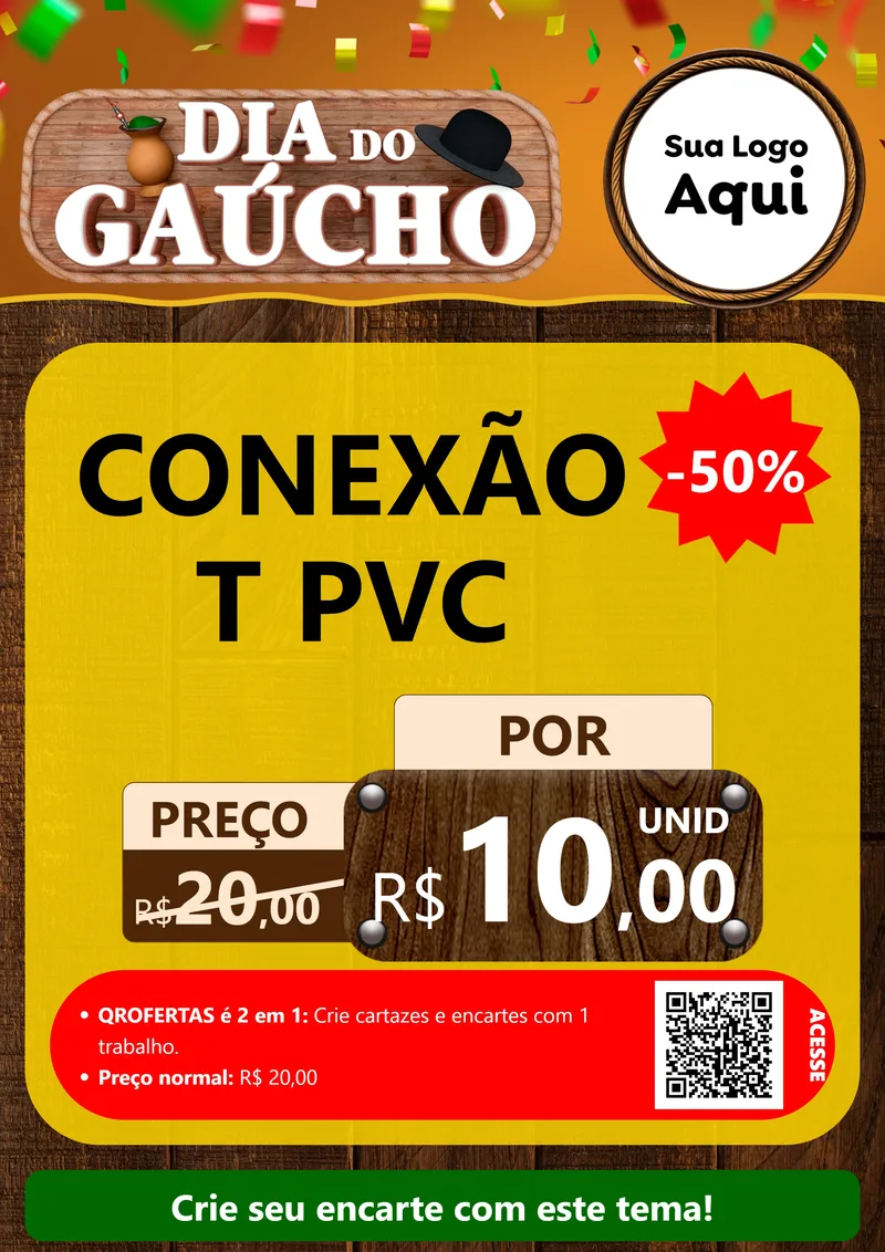 Modelo de Cartaz para Cartaz A4 Vertical com o tema Dia do Gaúcho para Tubos e conexões