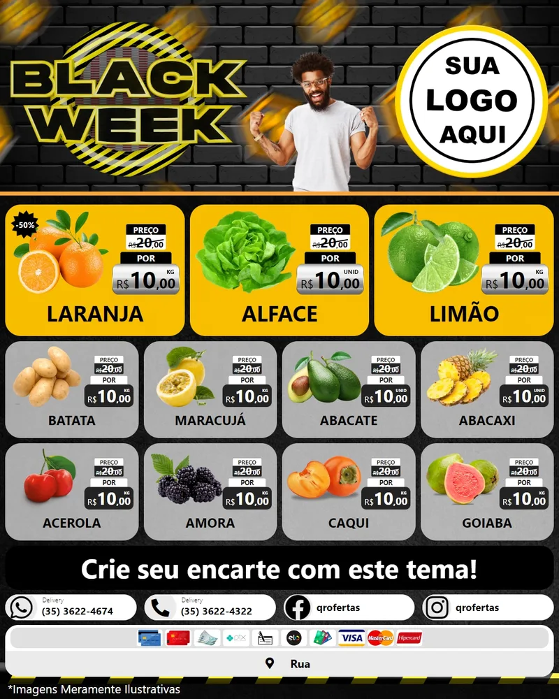 Modelo de Rede Social para Feed Instagram com o tema Black Week para Hortifrúti