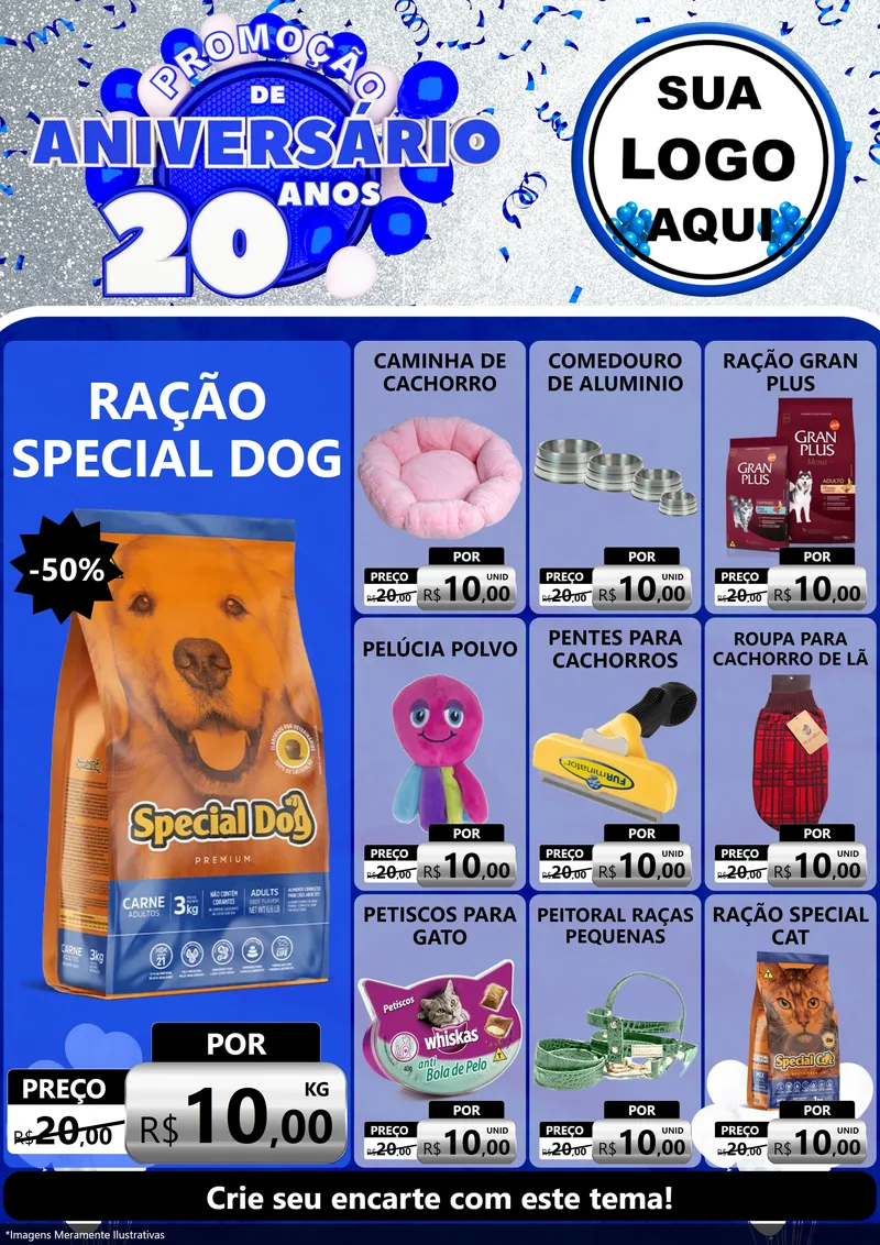 Modelo de Encarte para Encarte A4 Vertical com o tema Promoção de Aniversário - 20 Anos para Pet Shop