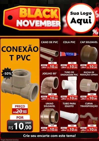Modelo de Encarte para Encarte A4 Vertical com o tema Black November para Tubos e conexões