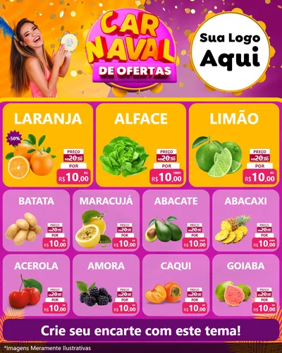 Modelo de Rede Social para Feed Instagram com o tema Carnaval de Ofertas para Hortifrúti