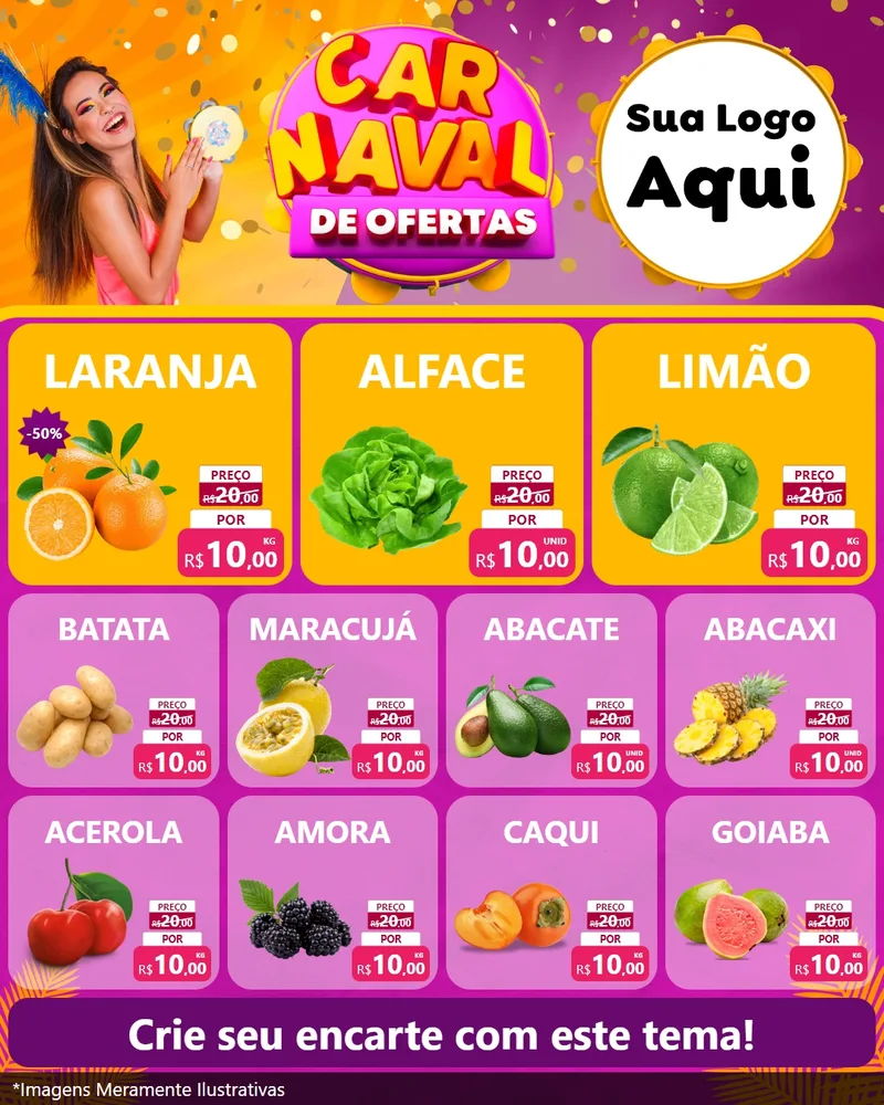 Modelo de Rede Social para Feed Instagram com o tema Carnaval de Ofertas para Hortifrúti