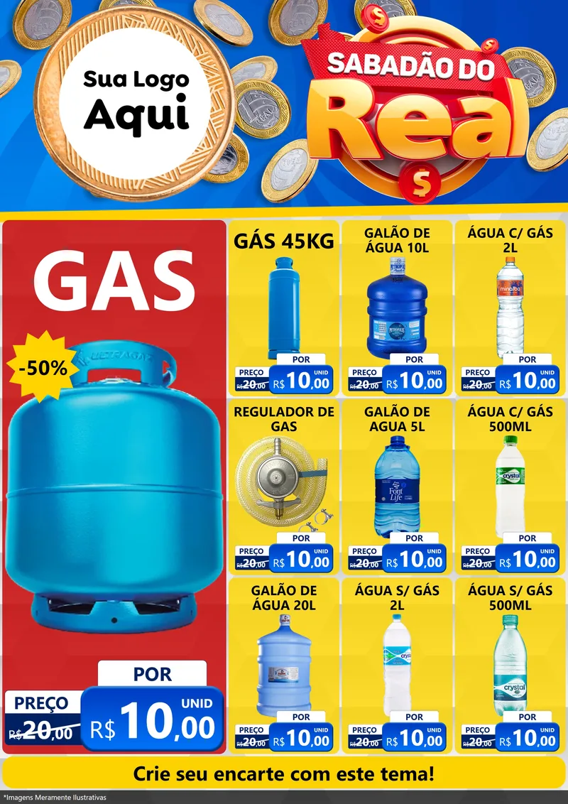 Modelo de Encarte para Encarte A4 Vertical com o tema Sabadão do Real para Água e gás