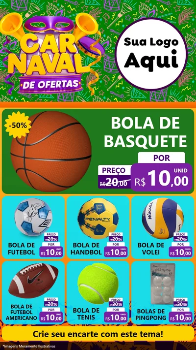 Modelo de Rede Social para Stories com o tema Carnaval de Ofertas para Artigos Esportivos