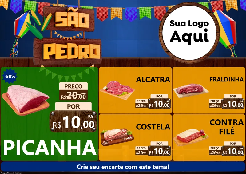 Modelo de Encarte para Encarte A4 Horizontal com o tema São Pedro para Açougue