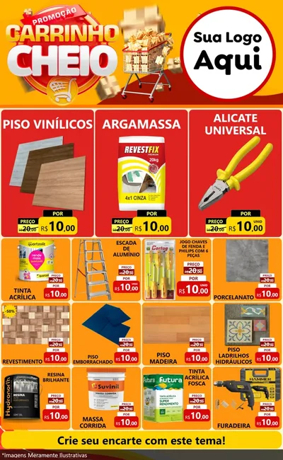 Modelo de Encarte para Encarte Grande com o tema Promoção carrinho cheio para Material para Construção
