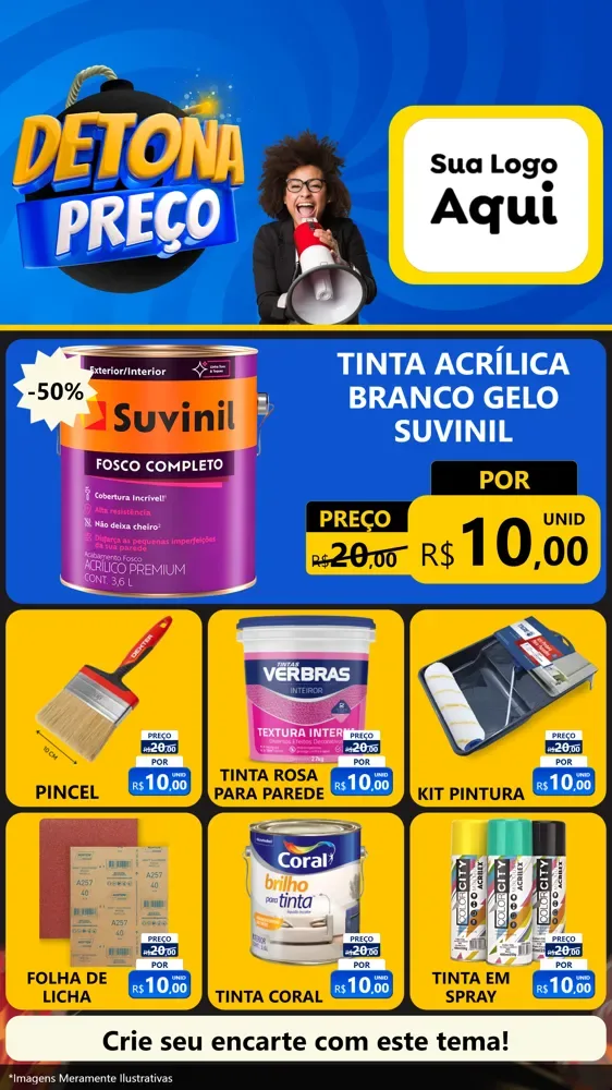 Modelo de Rede Social para Stories com o tema Detona Preços para Tintas e Ferramentas