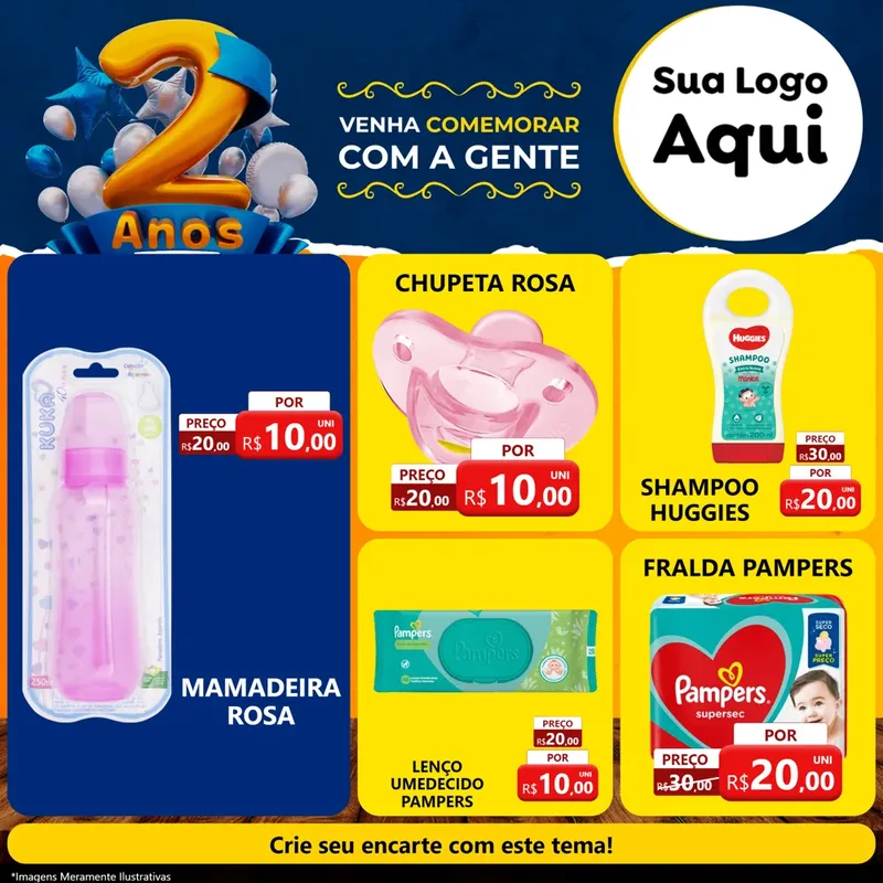 Modelo de Rede Social para Feed Facebook com o tema Aniversário de 2 anos para Bebês