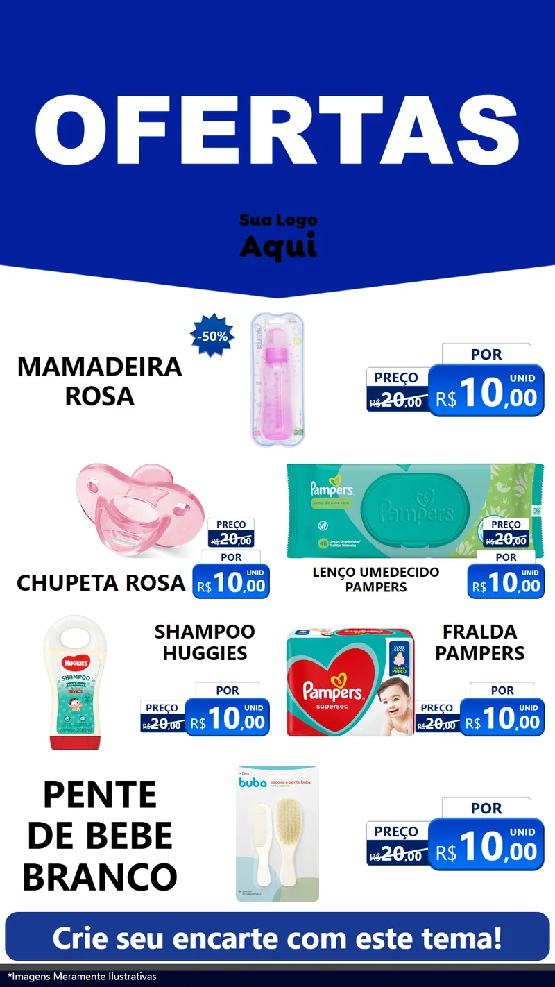Modelo de TV para TV Vertical com o tema Ofertas Azul Cartaz para Bebês