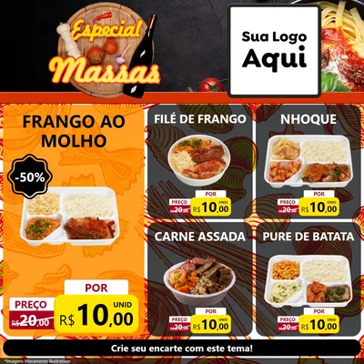 Modelo de Rede Social para Feed Facebook com o tema Especial Massas para Restaurante
