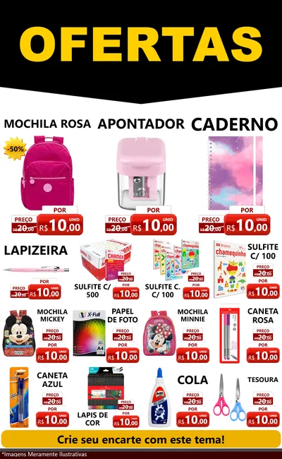 Modelo de Encarte para Encarte Grande com o tema Ofertas Preto e Vermelho Cartaz para Papelaria