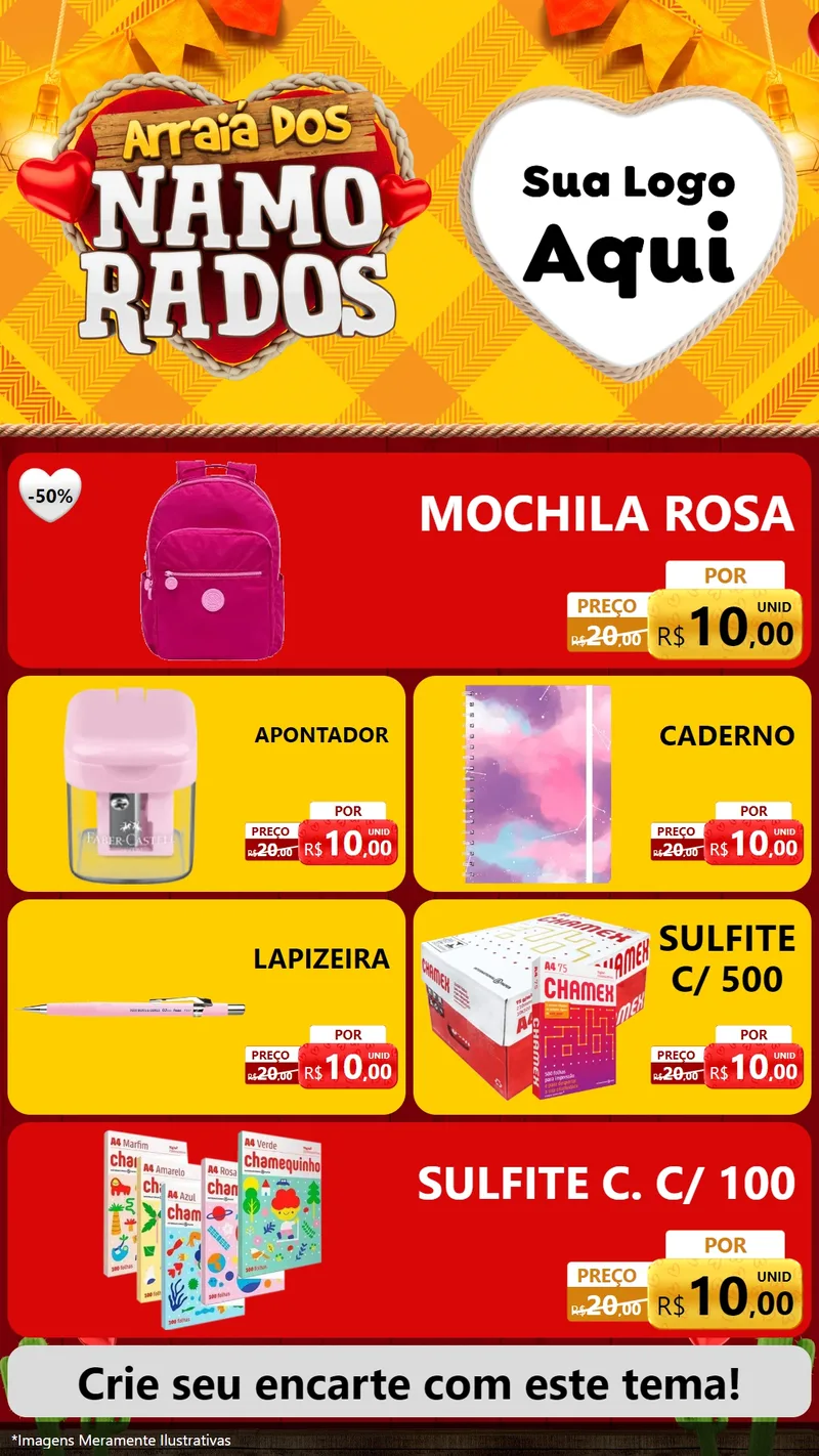 Modelo de TV para TV Vertical com o tema Arraiá dos Namorados para Papelaria