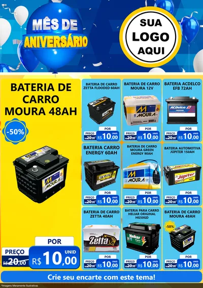 Modelo de Encarte para Encarte A4 Vertical com o tema Mês de Aniversário para Baterias Elétricas