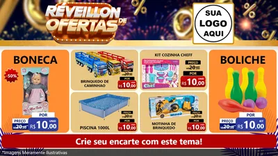 Modelo de TV para TV Horizontal com o tema Réveillon de Ofertas para Brinquedos