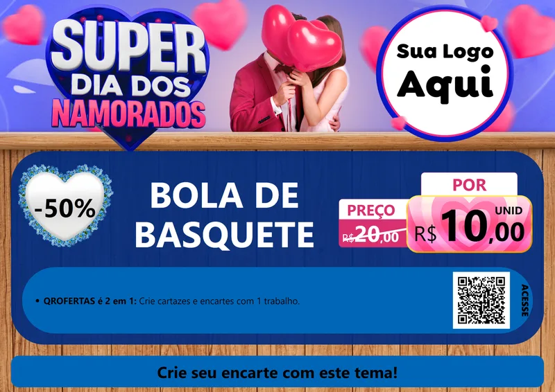Modelo de Cartaz para Cartaz A4 Horizontal com o tema Super Dia dos Namorados para Artigos Esportivos