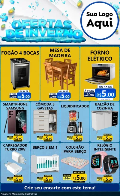 Modelo de Encarte para Encarte Grande com o tema Ofertas de Inverno para Móveis e Eletro
