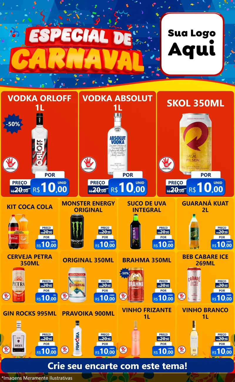 Modelo de Encarte para Encarte Grande com o tema Especial de Carnaval para Distribuidora de bebidas
